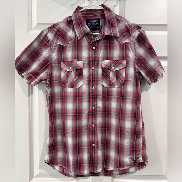 American Eagle Pearl Snap Plaid Button Up Shirt Men's Sz M Rodeo Vintage Fit - Picture 1 of 9